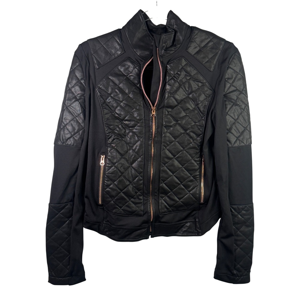 Victoria Sport Quilted Faux Leather Moto Jacket Rose Gold Black XS Athleisure - Picture 1 of 7